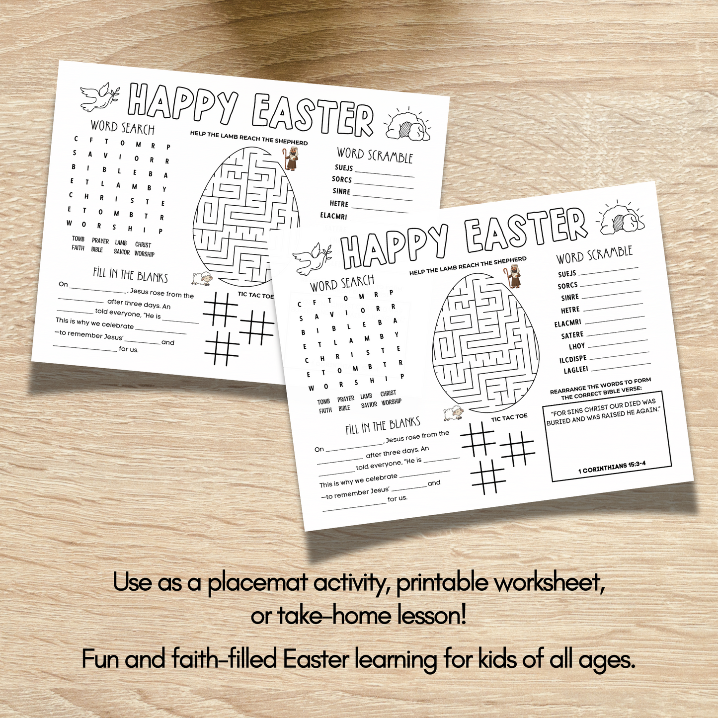 Easter Placemat Activity Printable Sheet, Christian Games For Kids Holy Week