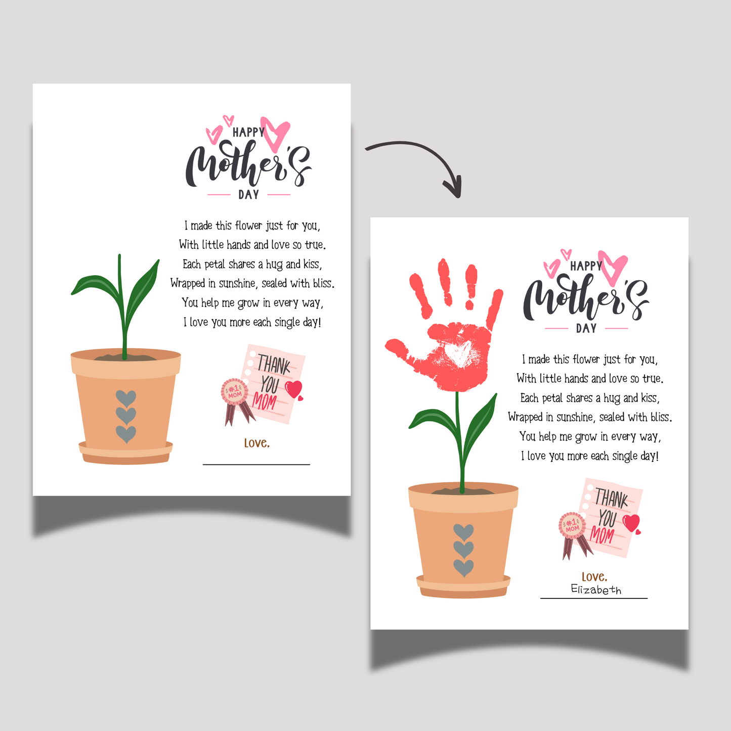 Mothers Day Handprint Flower Poem Craft for Kids Printable, Card Art Keepsake