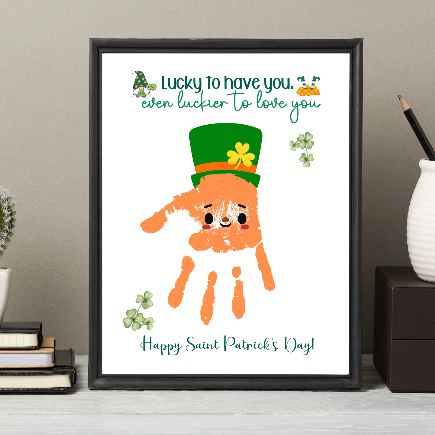St Patricks Day Leprechaun Handprint Craft Printable, DIY Art for Kids Baby Toddler Nursery Activity Preschool Daycare Kindergarten Keepsake