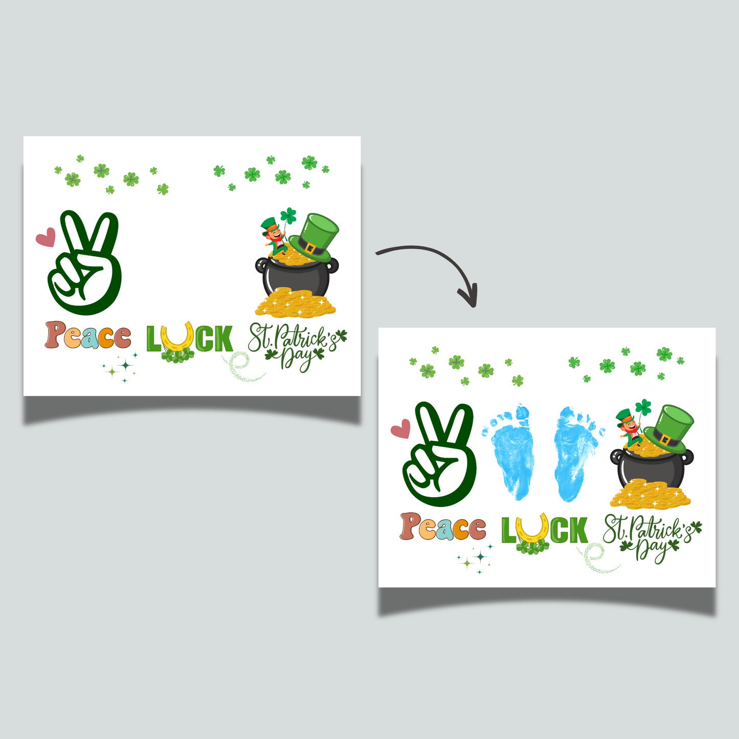 St Patricks Day Lucky Footprint Craft Printable Gift, DIY March Luck Handprint Art Keepsake for Kids