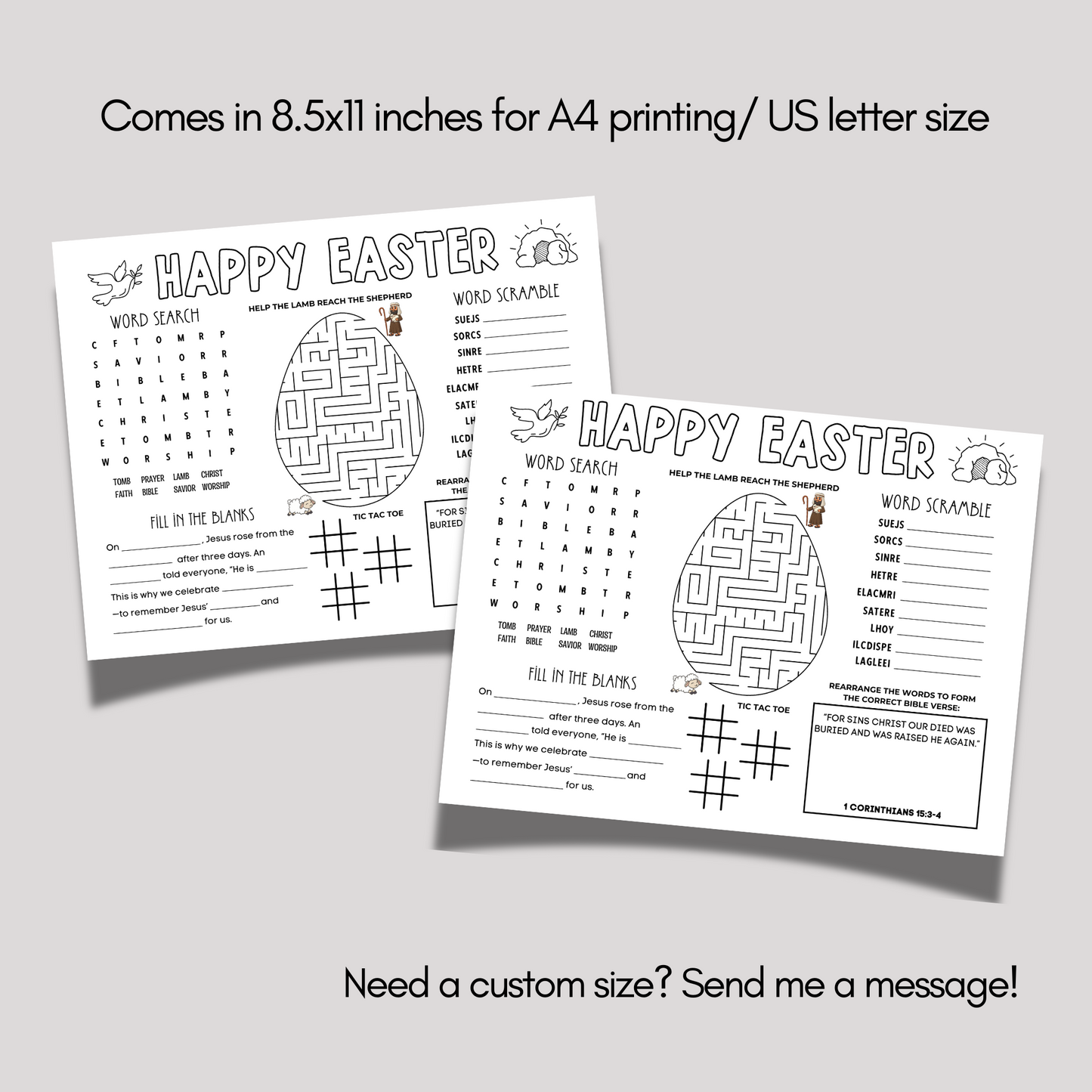 Easter Placemat Activity Printable Sheet, Christian Games For Kids Holy Week