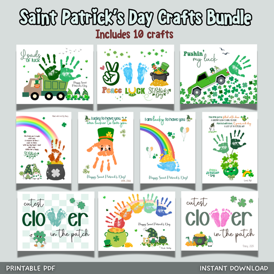 St Patricks Day Handprint Footprint Crafts Printable, DIY March Gift Art for Kids