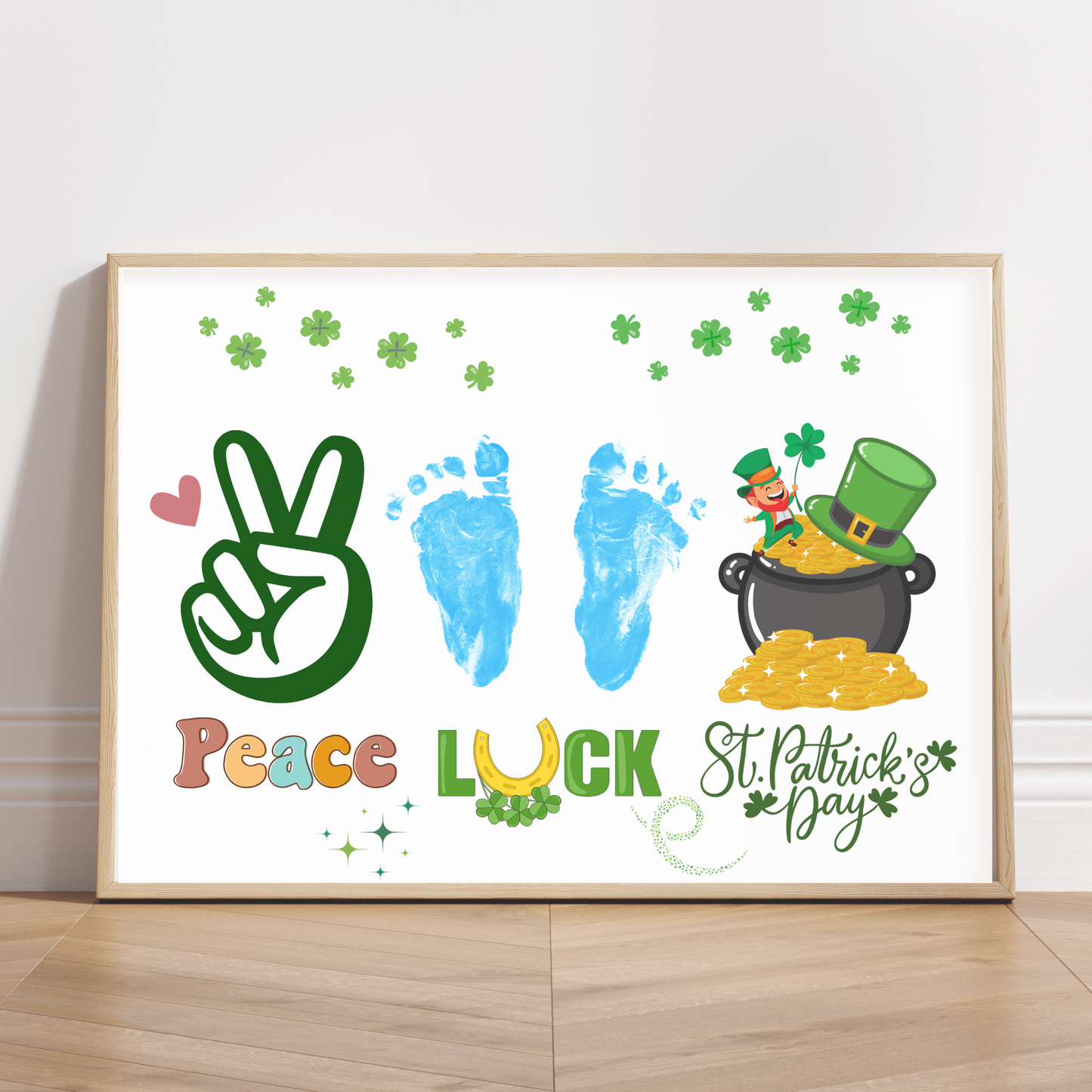 St Patricks Day Lucky Footprint Craft Printable Gift, DIY March Luck Handprint Art Keepsake for Kids