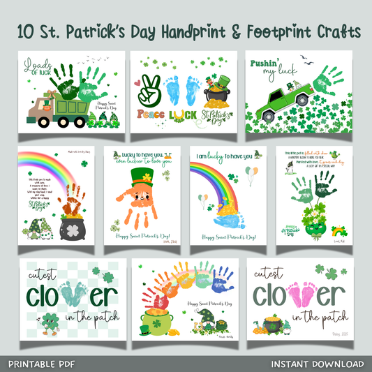 St Patricks Day Handprint Footprint Crafts Printable, March Gift Art Keepsakes for Kids
