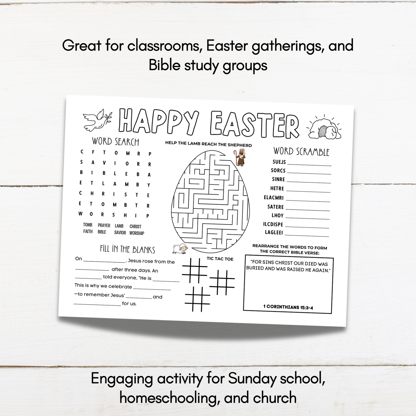 Easter Placemat Activity Printable Sheet, Christian Games For Kids Holy Week