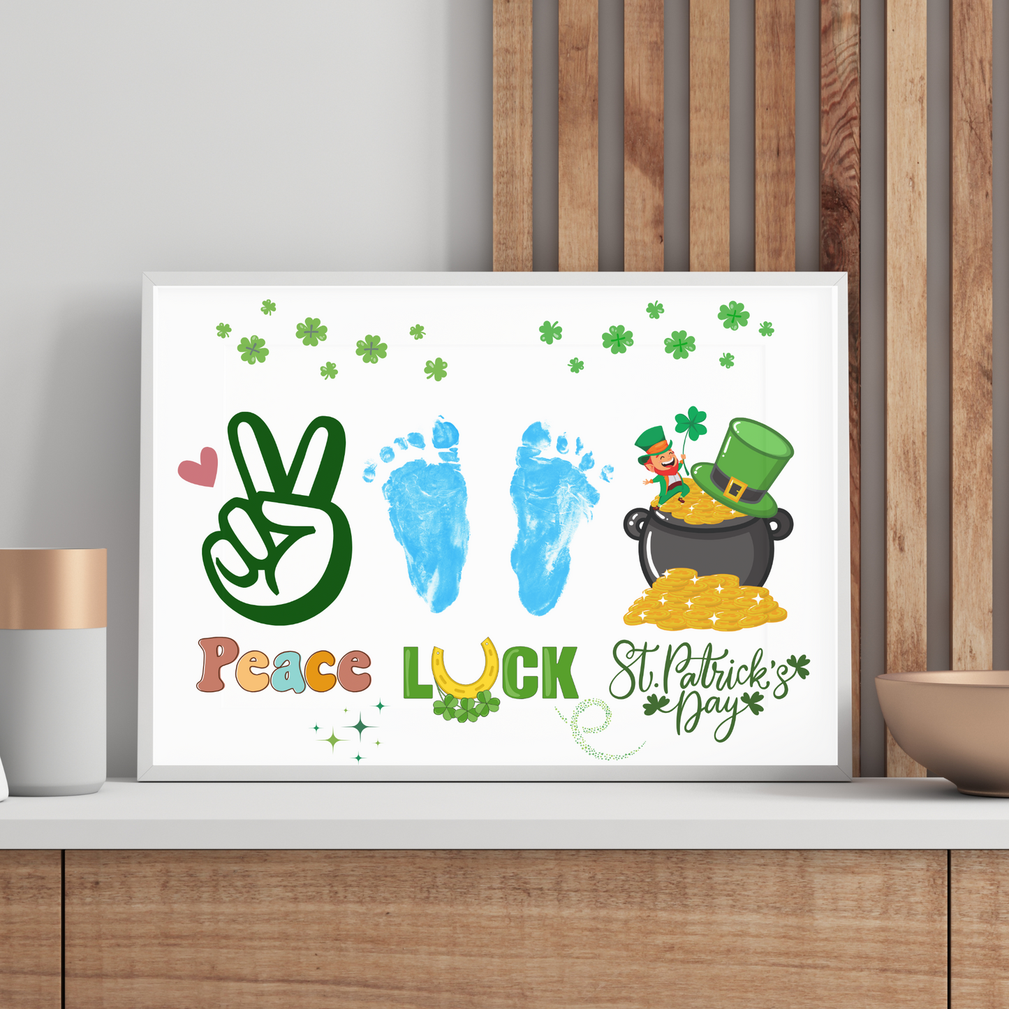 St Patricks Day Lucky Footprint Craft Printable Gift, DIY March Luck Handprint Art Keepsake for Kids