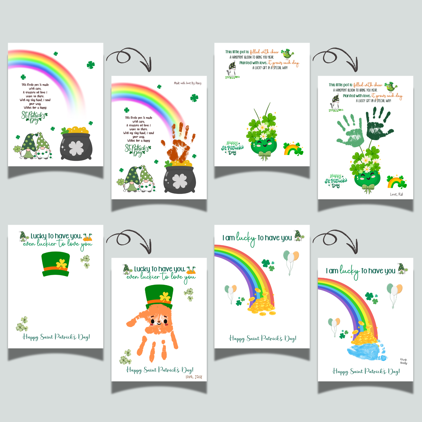 St Patricks Day Handprint Footprint Crafts Printable, DIY March Gift Art Keepsakes for Kids Preschool Daycare Activity