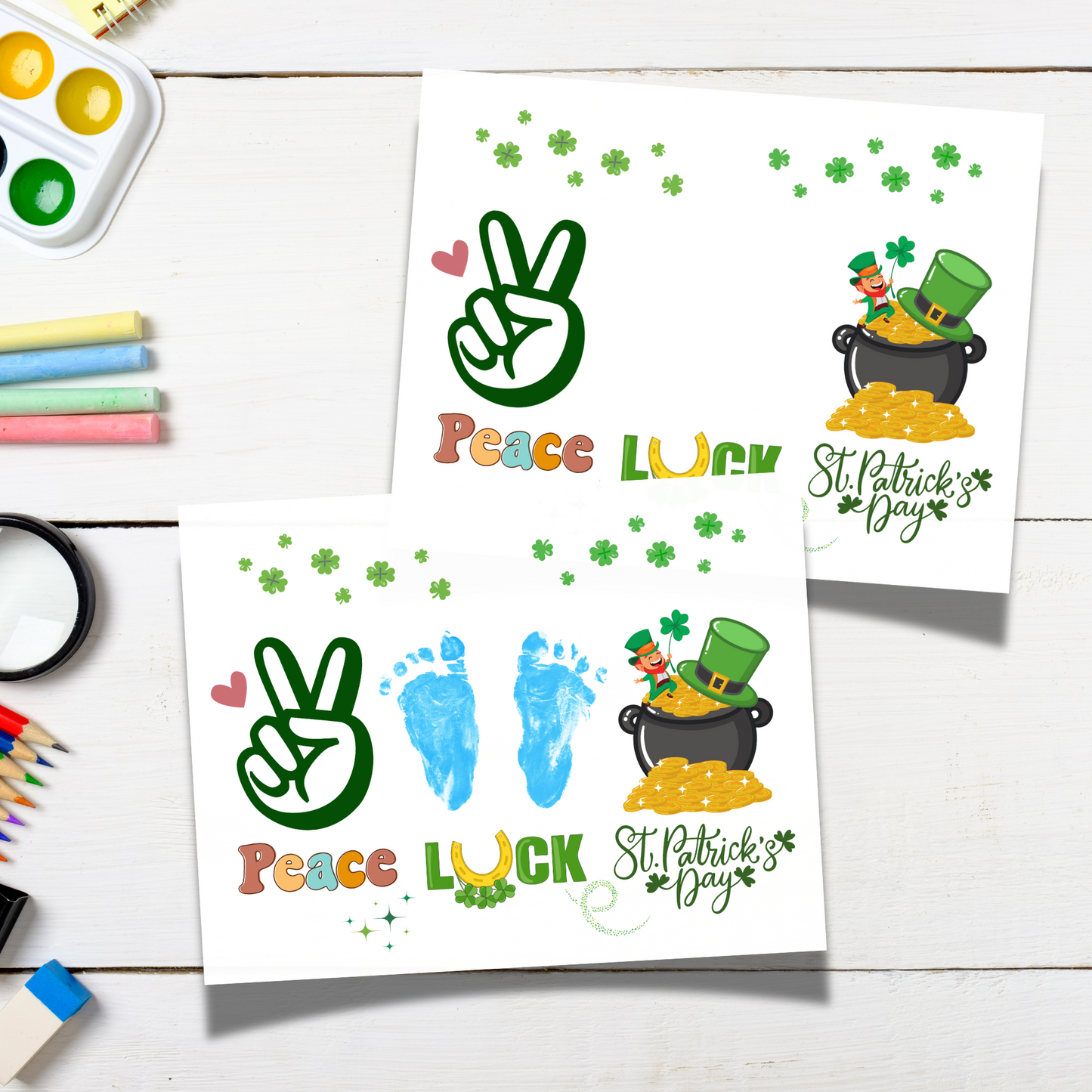 St Patricks Day Lucky Footprint Craft Printable Gift, DIY March Luck Handprint Art Keepsake for Kids