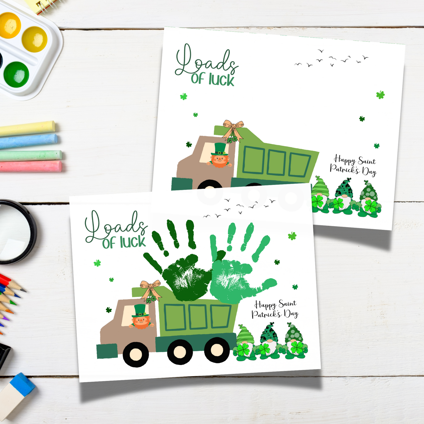 St Patricks Day Handprint Footprint Crafts Printable, DIY March Gift Art Keepsakes for Kids Preschool Daycare Activity