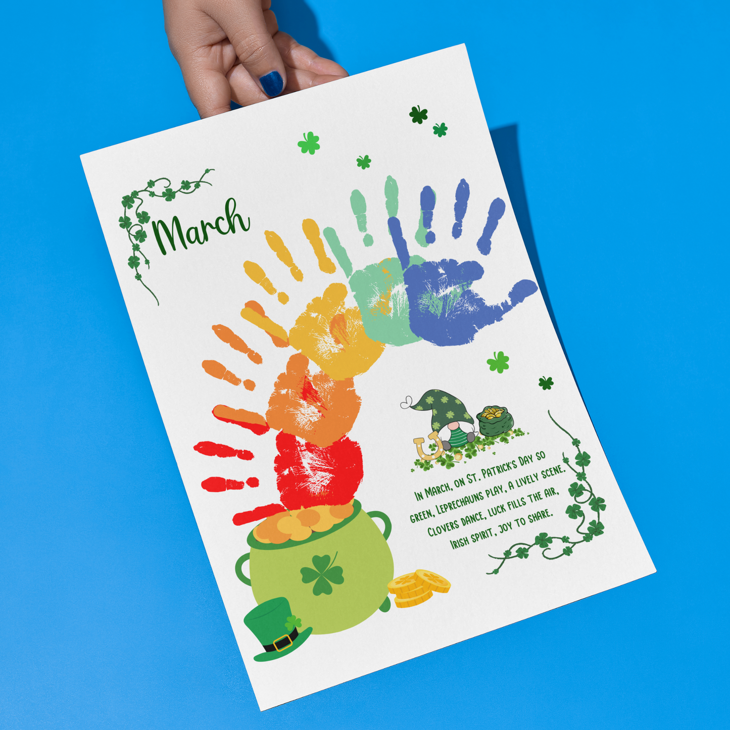 March Handprint Footprint Crafts Printable, DIY St Patricks Day Art for Kids
