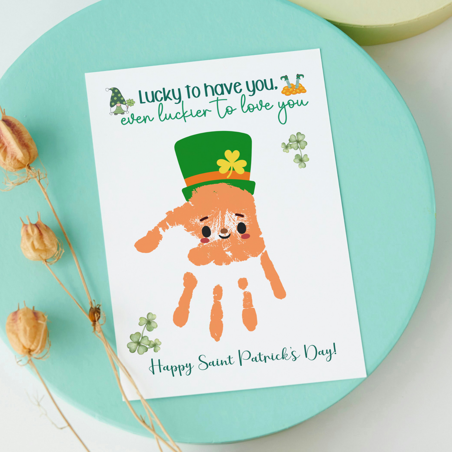 St Patricks Day Leprechaun Handprint Craft Printable, DIY Art for Kids Baby Toddler Nursery Activity Preschool Daycare Kindergarten Keepsake
