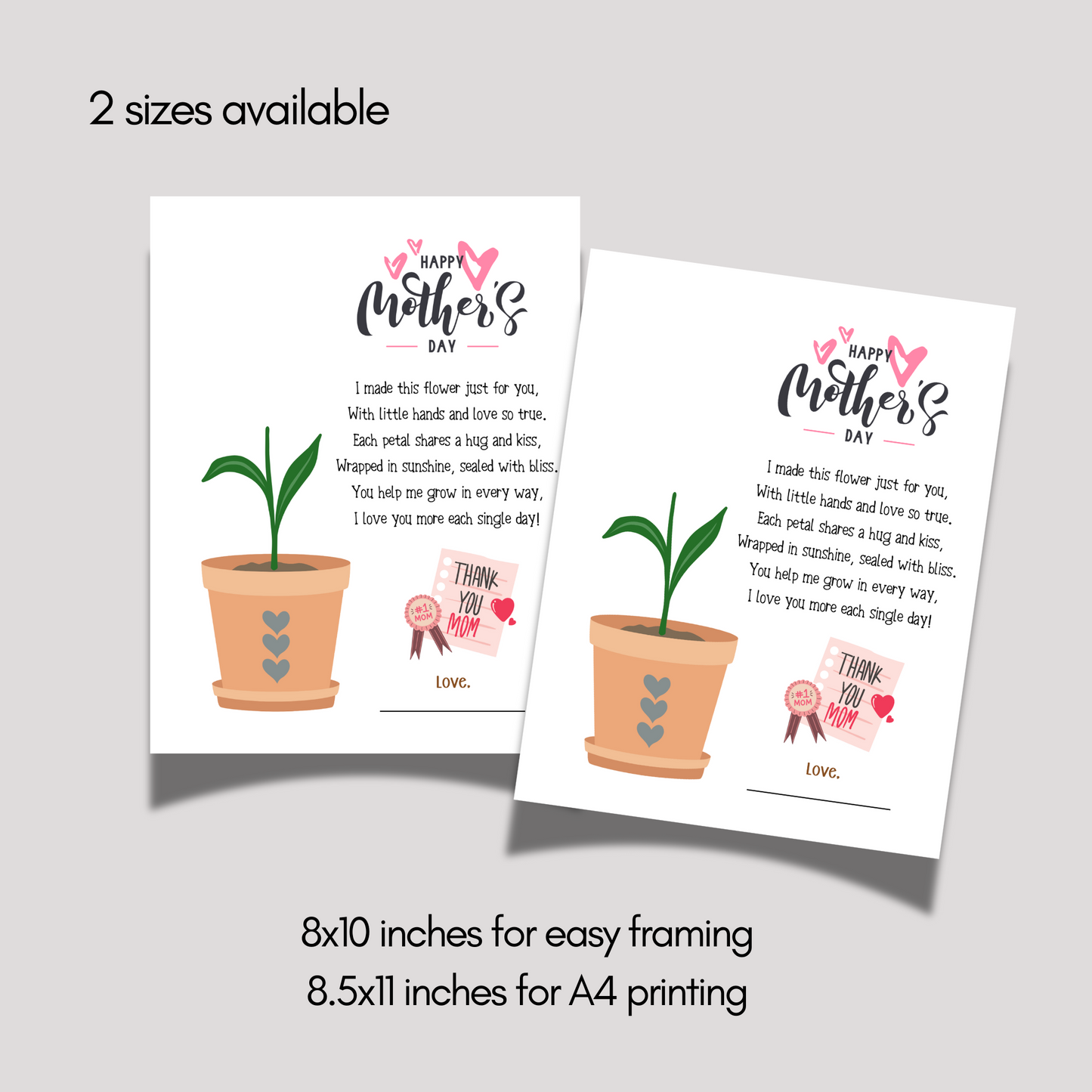 Mothers Day Handprint Flower Poem Craft for Kids Printable, Card Art Keepsake