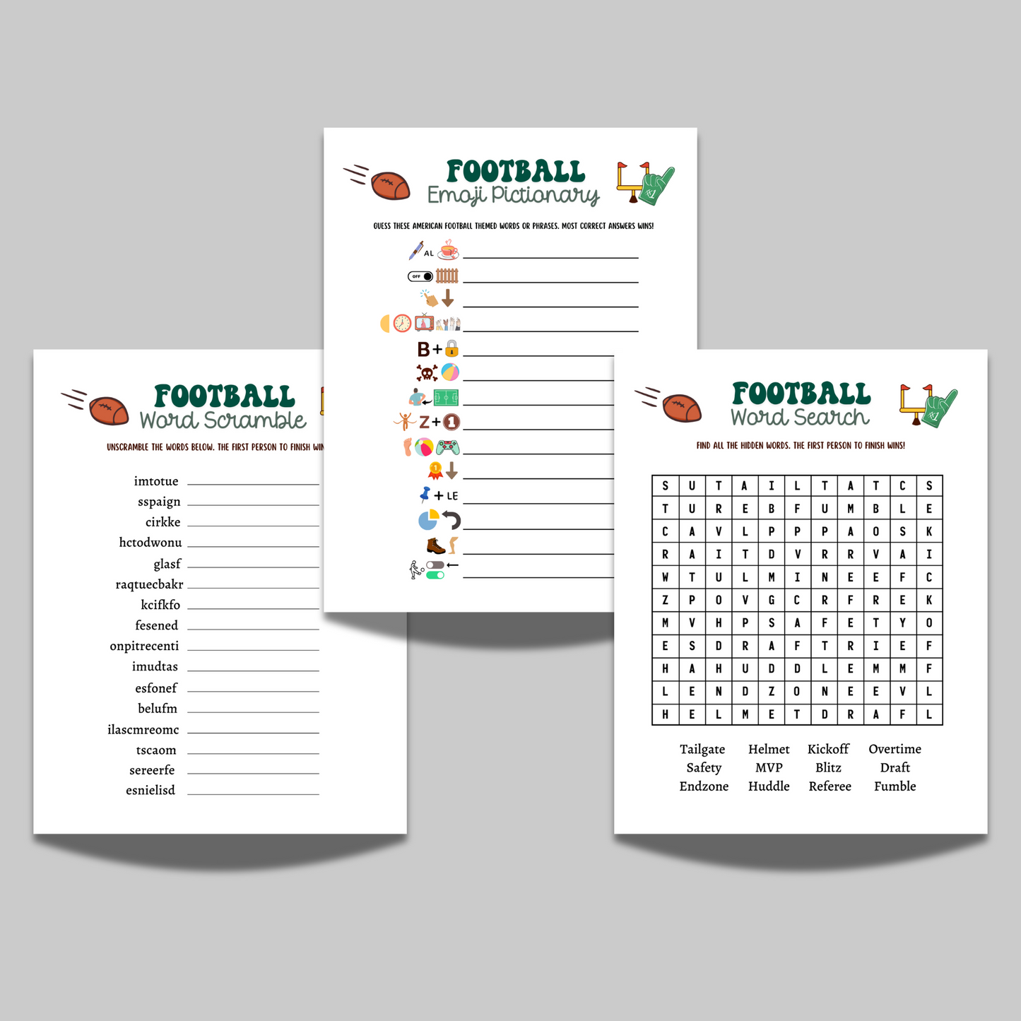 Football Party Games Bundle Printable, 2025 Big Game Super Sunday Activity