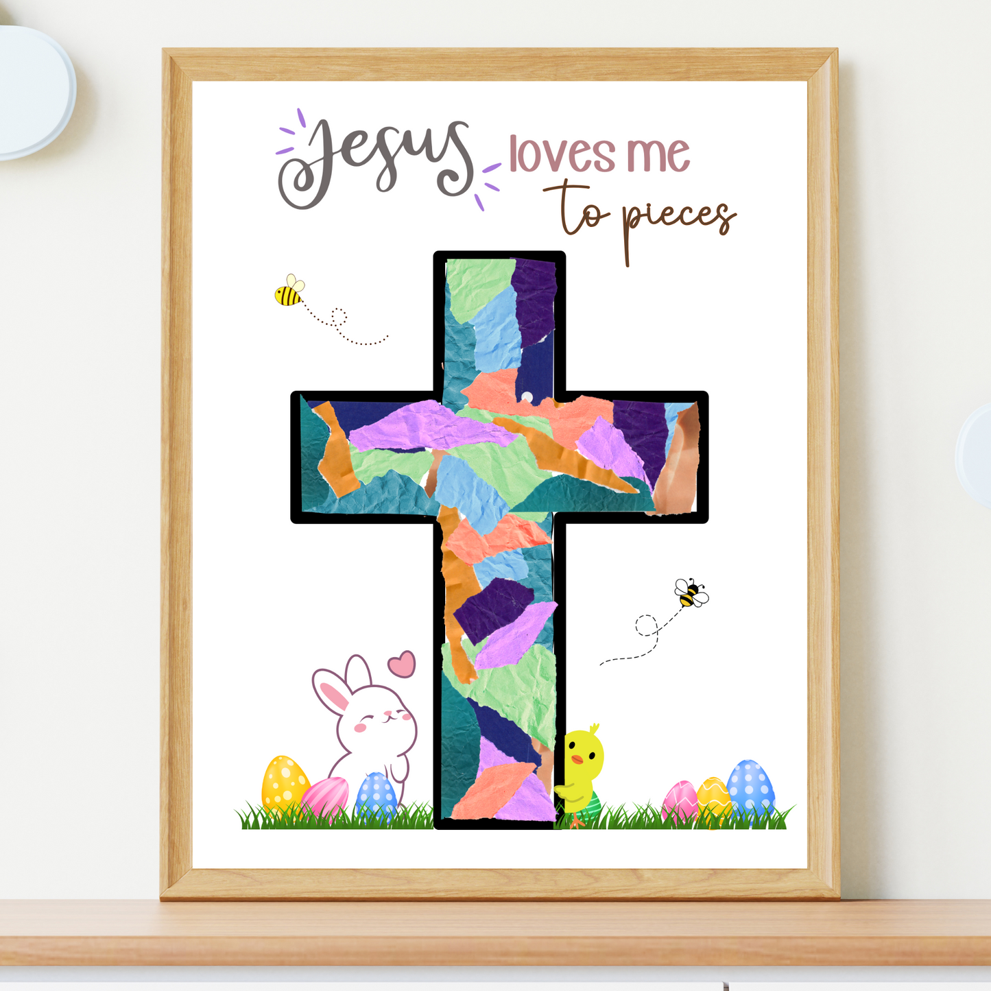 Religious Christian Craft for Kids Printable, Easter Cross Simple DIY Torn Paper Art Sunday School Activity