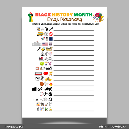Black History Month Emoji Pictionary Game Printable, Party Activity Ideas
