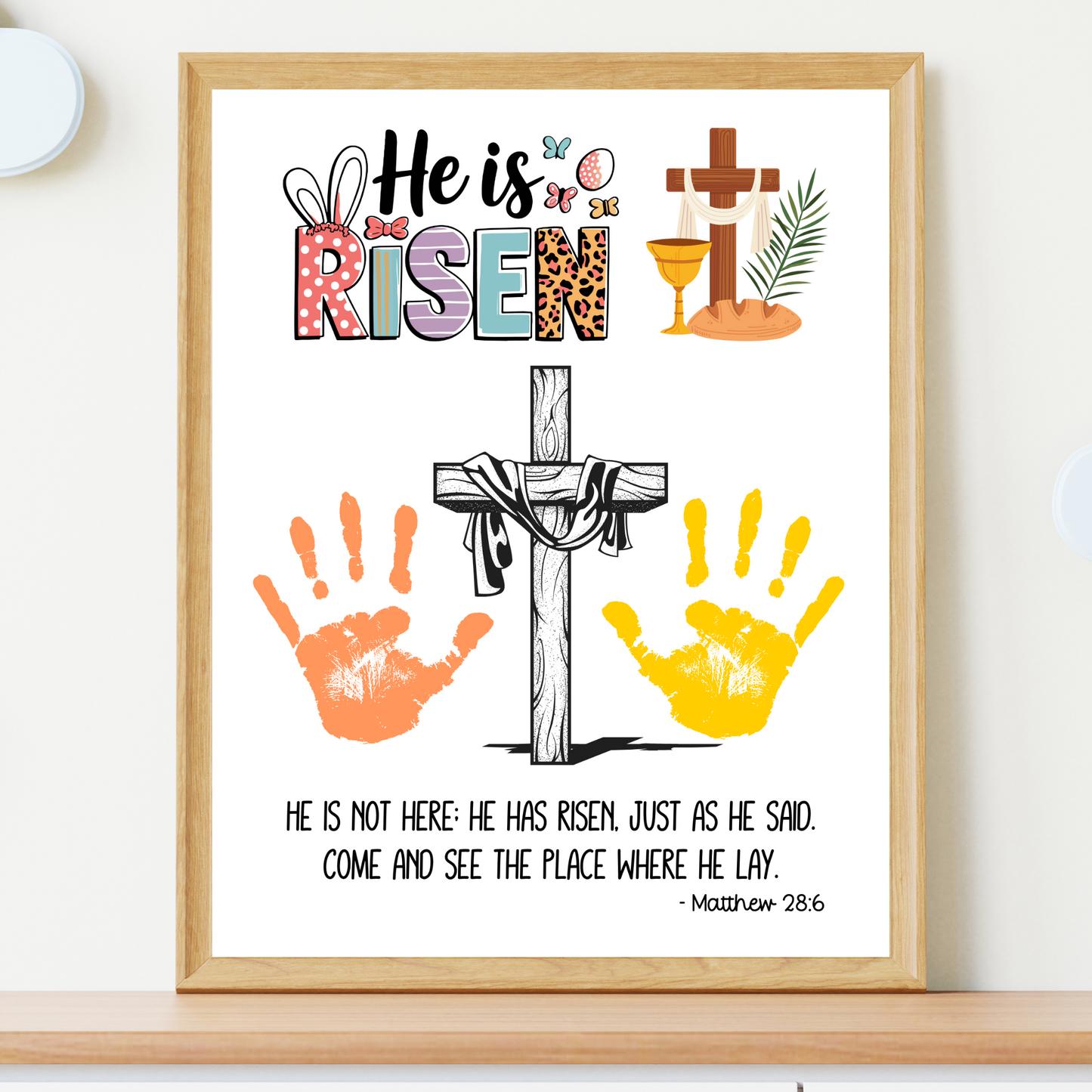 Jesus Is Risen Christian Easter Handprint Craft Printable, Resurrection DIY Art Kids Sunday School Activity