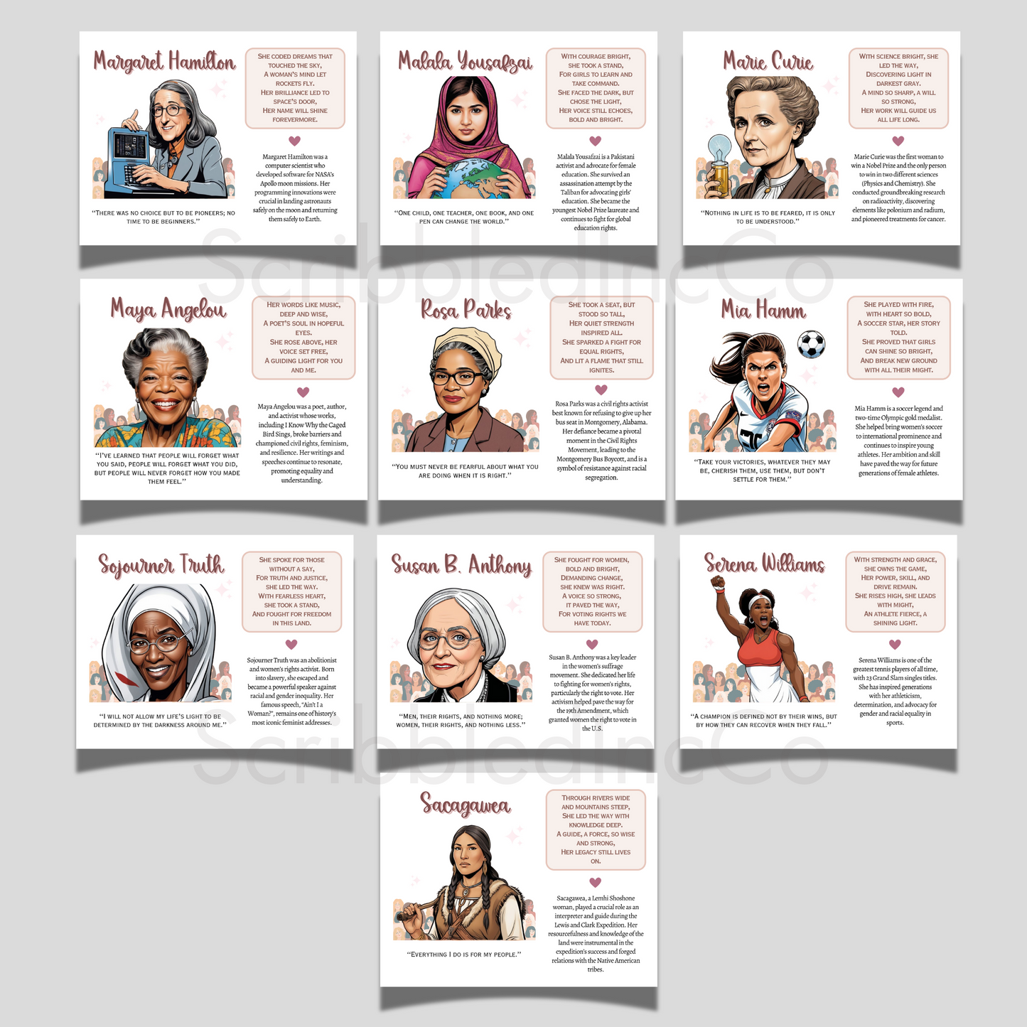 Womens History Poster Set Printable, Inspirational Quote March Art Decor