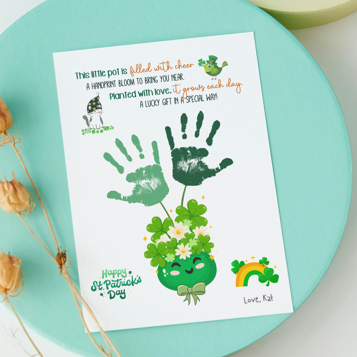 St Patricks Day Handprint Footprint Crafts Printable, DIY March Gift Art Keepsakes for Kids Preschool Daycare Activity