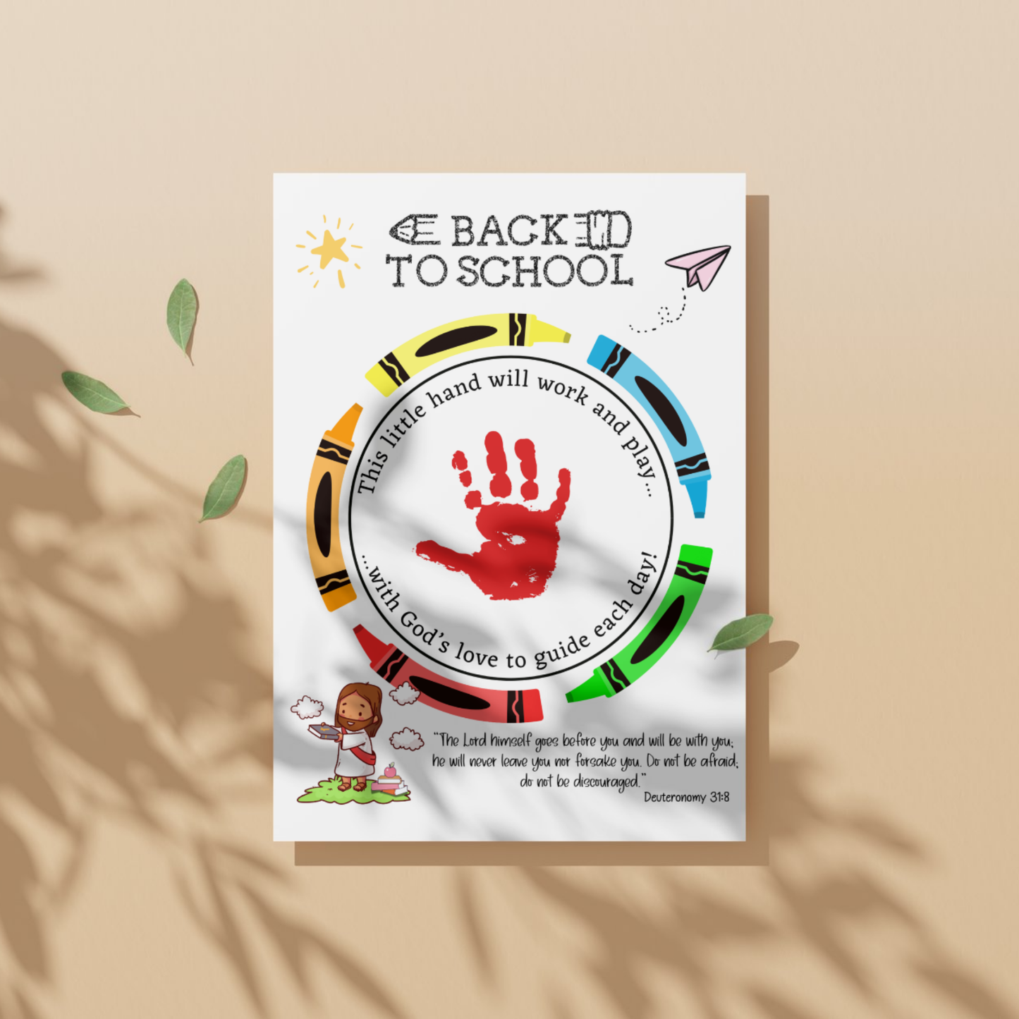 First Day of School Christian Handprint Craft Printable Art for Kids