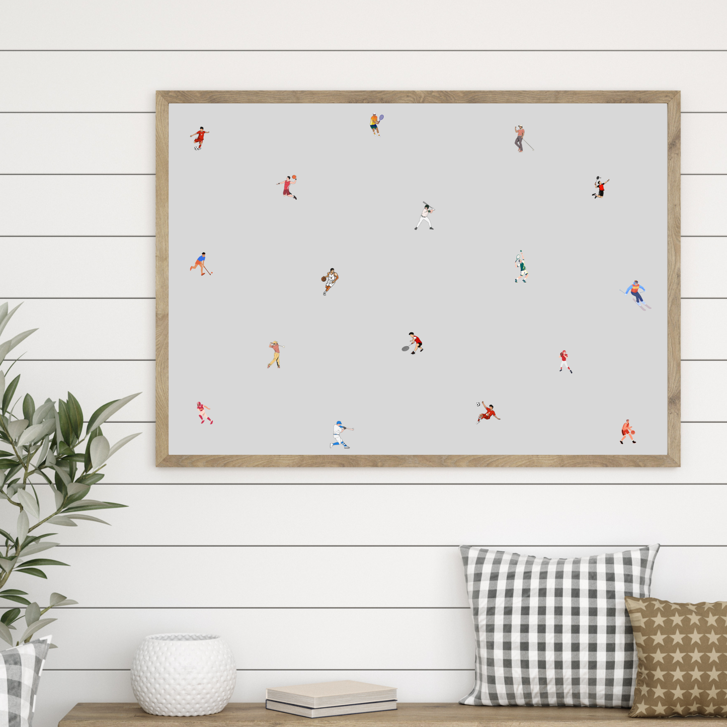 Tiny Male Sports Players Print Retro Minimalist People Art