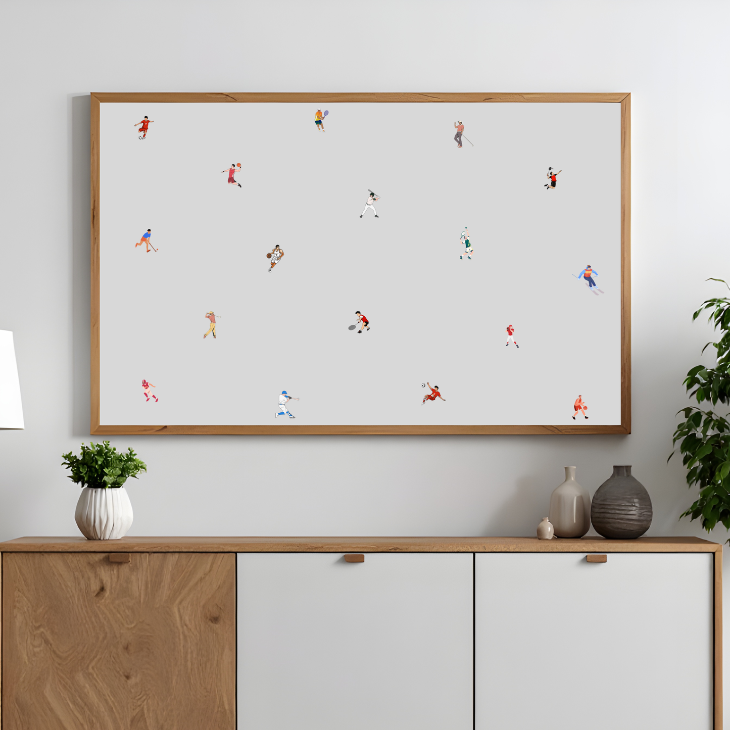 Tiny Male Sports Players Print Retro Minimalist People Art