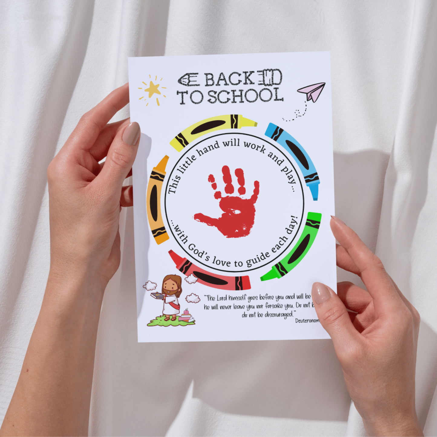 First Day of School Christian Handprint Craft Printable Art for Kids