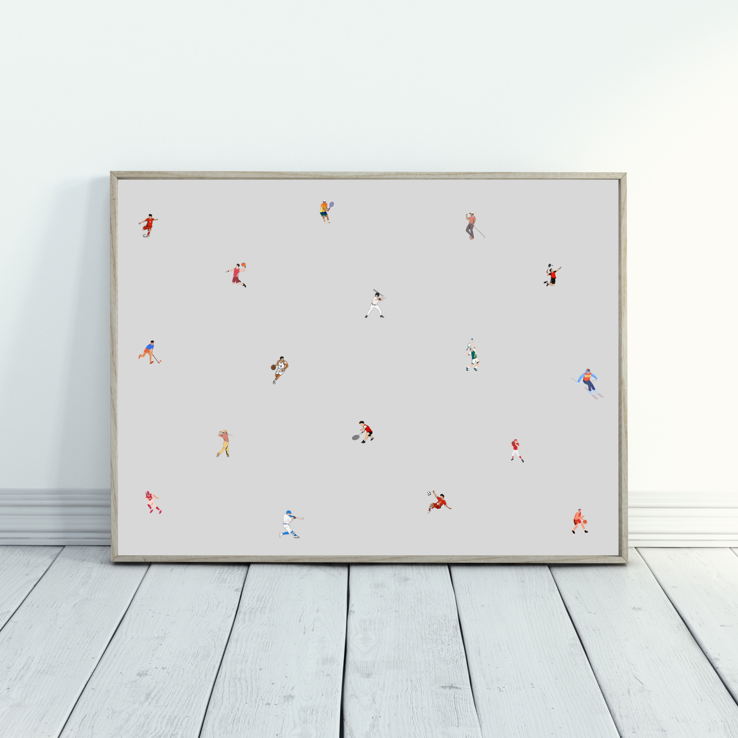 Tiny Male Sports Players Print Retro Minimalist People Art