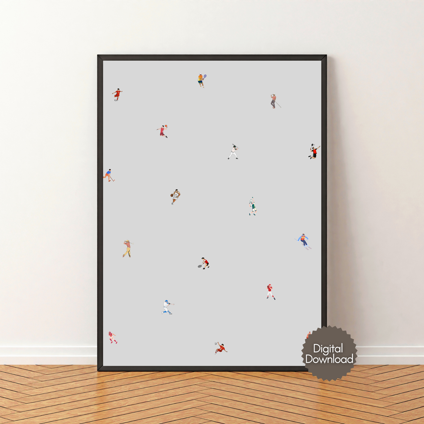 Tiny Male Sports Players Print Retro Minimalist People Art