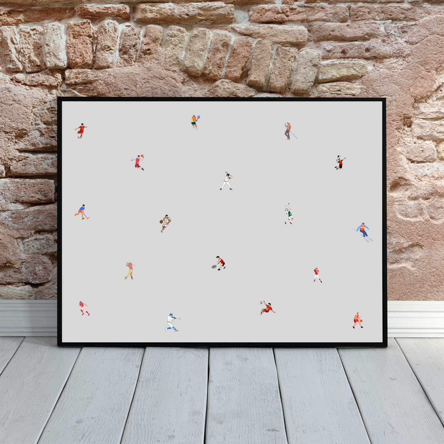 Tiny Male Sports Players Print Retro Minimalist People Art