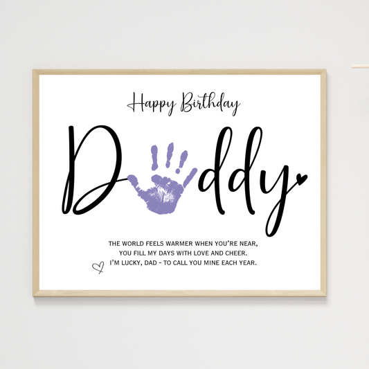 Happy Birthday Handprint Craft Printable for Dad, DIY Art Poem Gift for Daddy from Kids