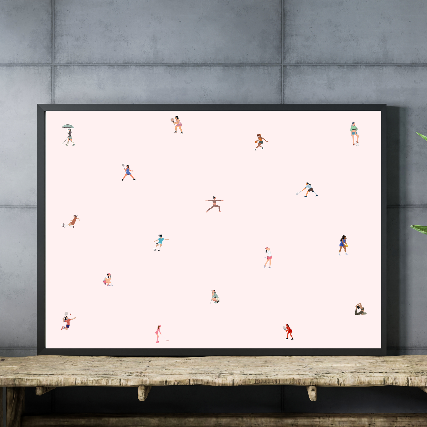 Tiny Female Sports Players Print Art Gift Wall Decor