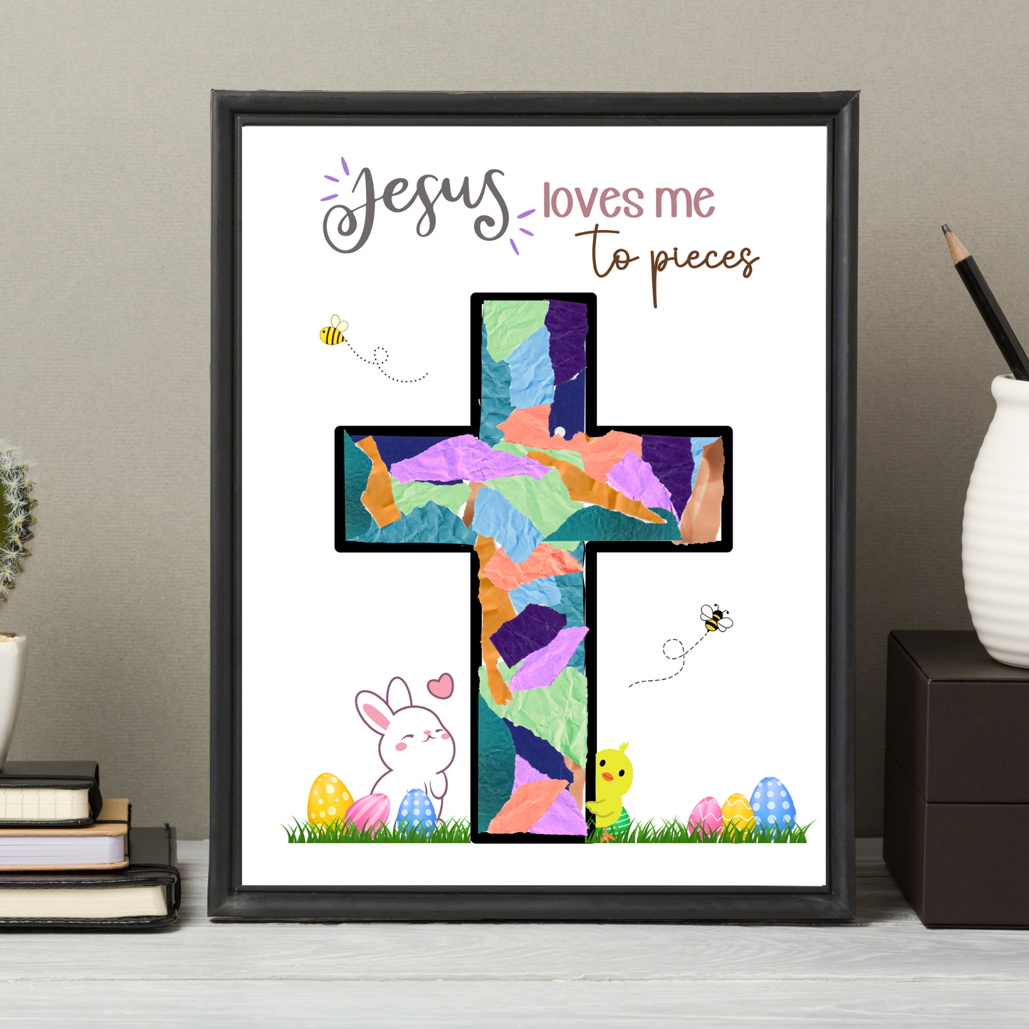 Religious Christian Craft for Kids Printable, Easter Cross Simple DIY Torn Paper Art Sunday School Activity