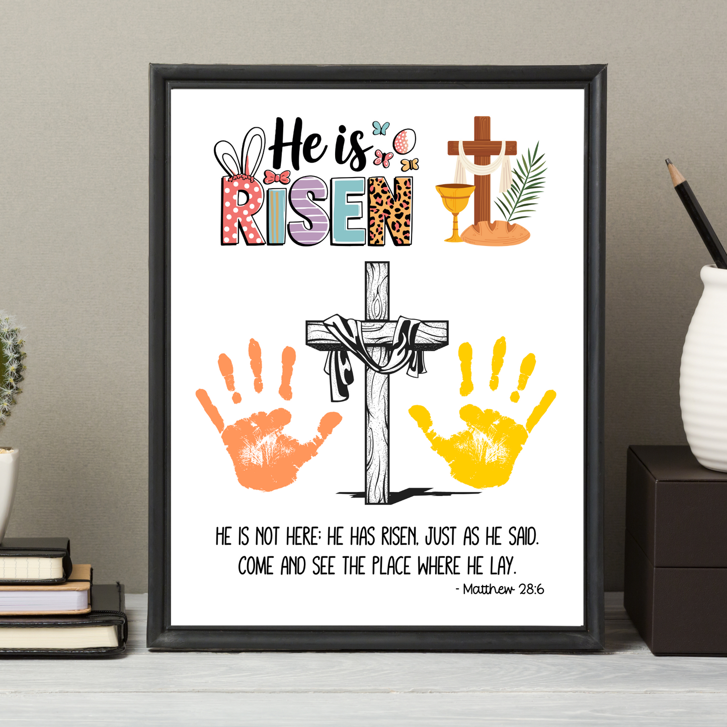 Jesus Is Risen Christian Easter Handprint Craft Printable, Resurrection DIY Art Kids Sunday School Activity