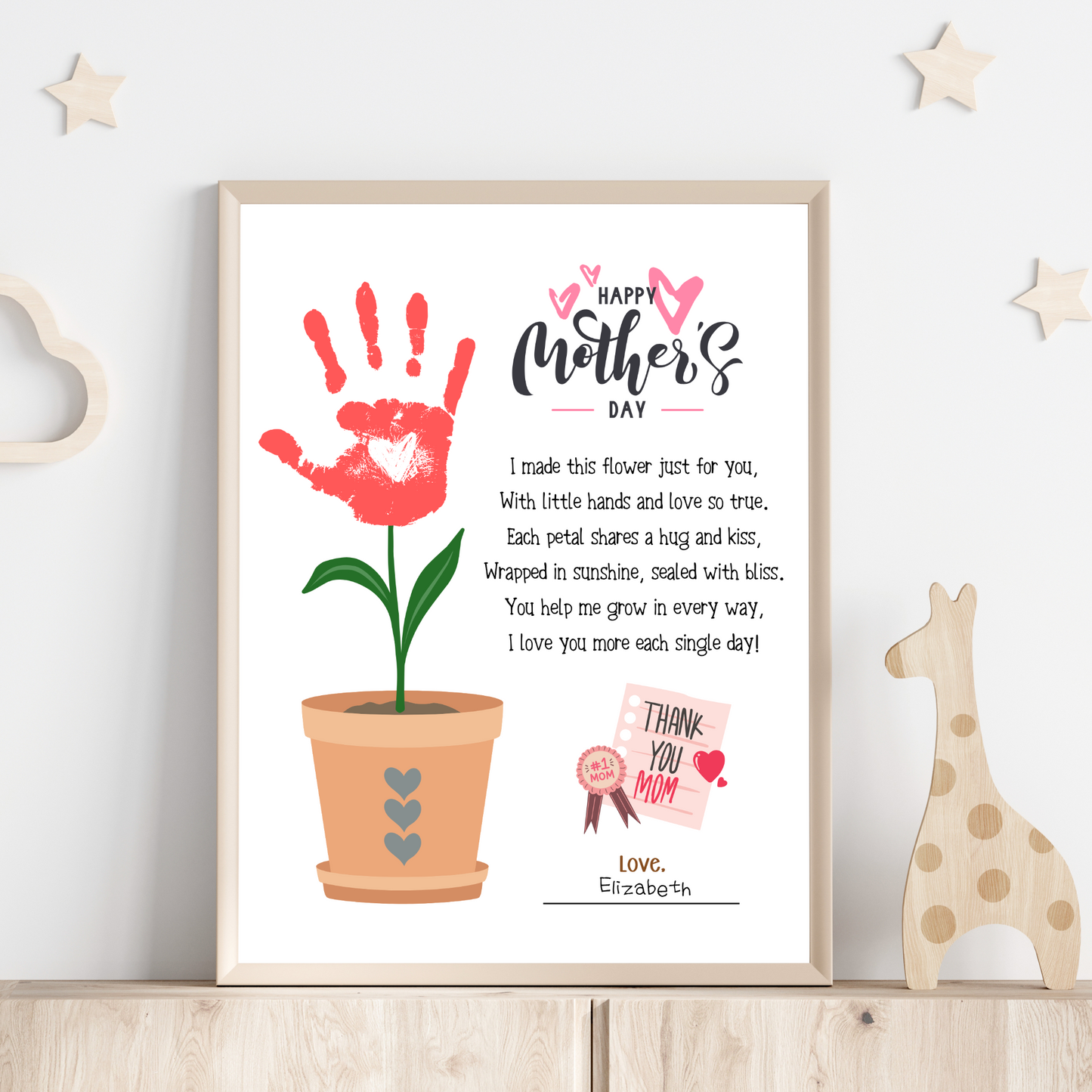 Mothers Day Handprint Flower Poem Craft for Kids Printable, Card Art Keepsake