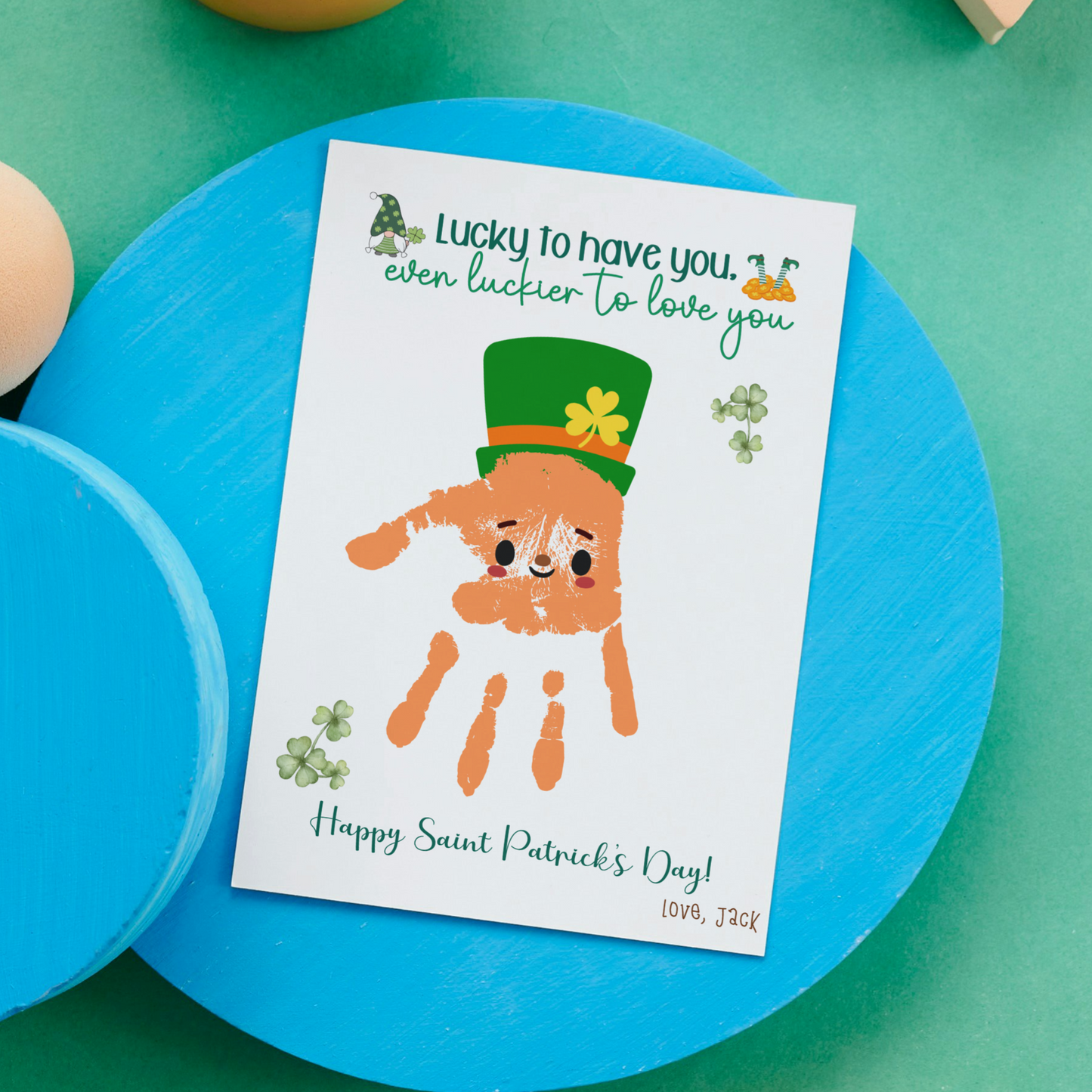 St Patricks Day Leprechaun Handprint Craft Printable, DIY Art for Kids Baby Toddler Nursery Activity Preschool Daycare Kindergarten Keepsake