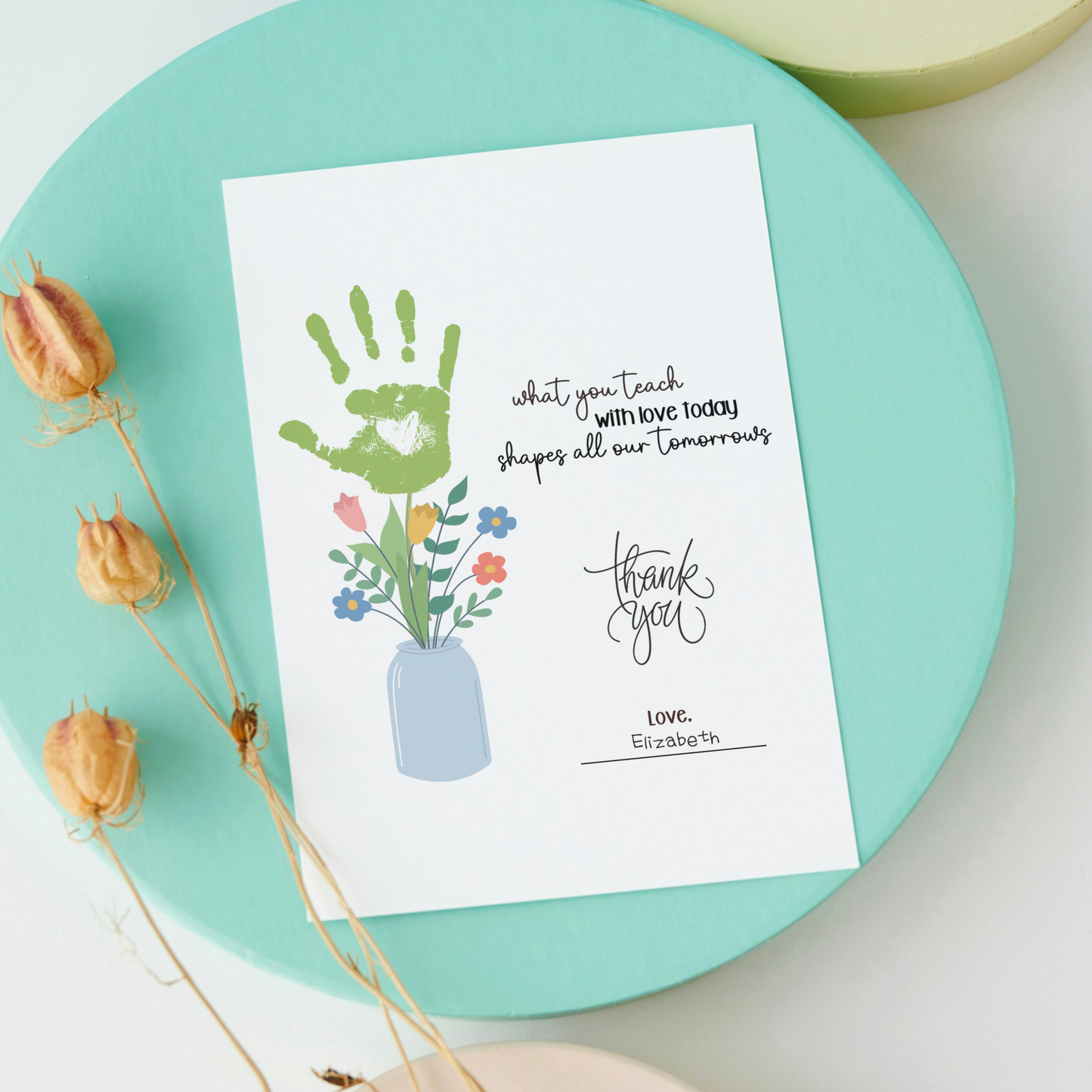 Teacher Appreciation Handprint Craft Kids Printable, DIY Gift Keepsake Flower Art for Pre-K Kindergarten Preschool Children
