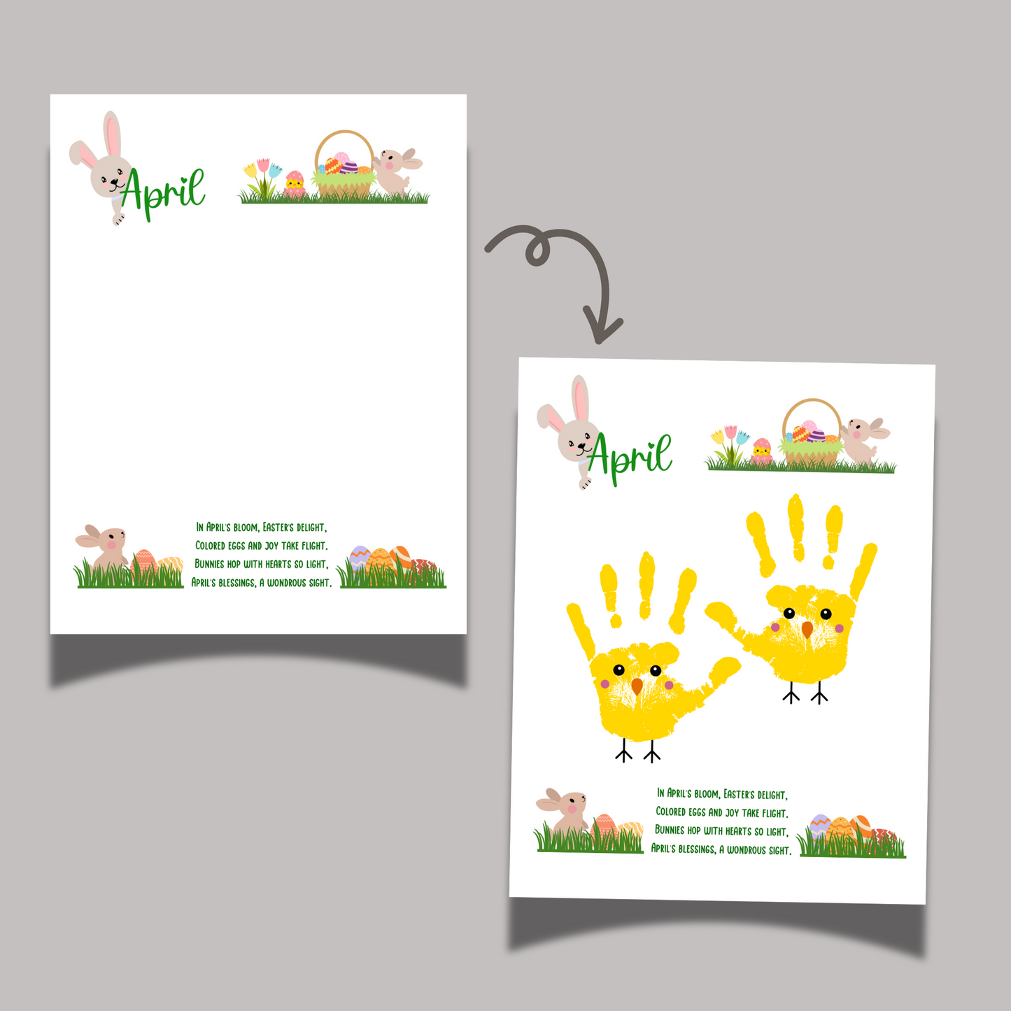 April Handprint Footprint Crafts Printable, DIY Easter Art for Kids