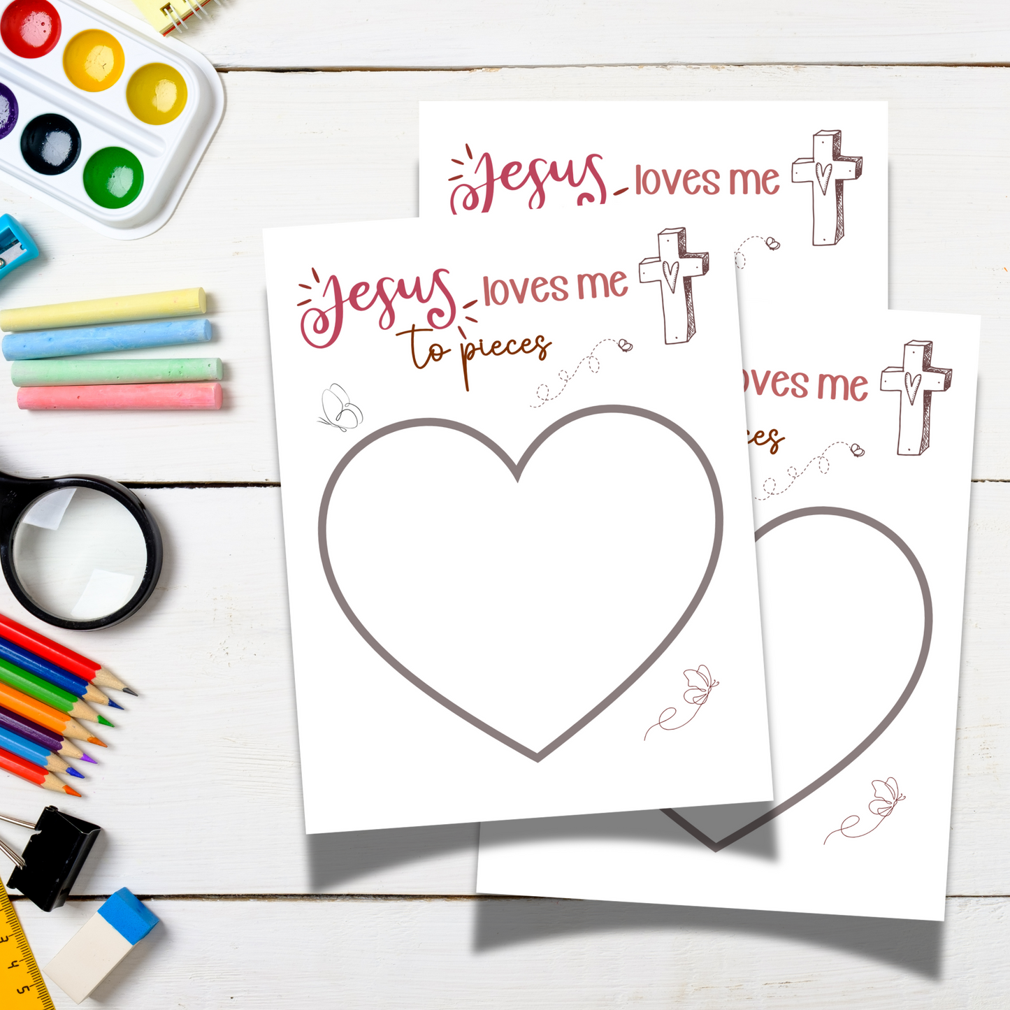 Jesus Loves Me to Pieces Christian Craft Printable, DIY Valentine’s Day Art