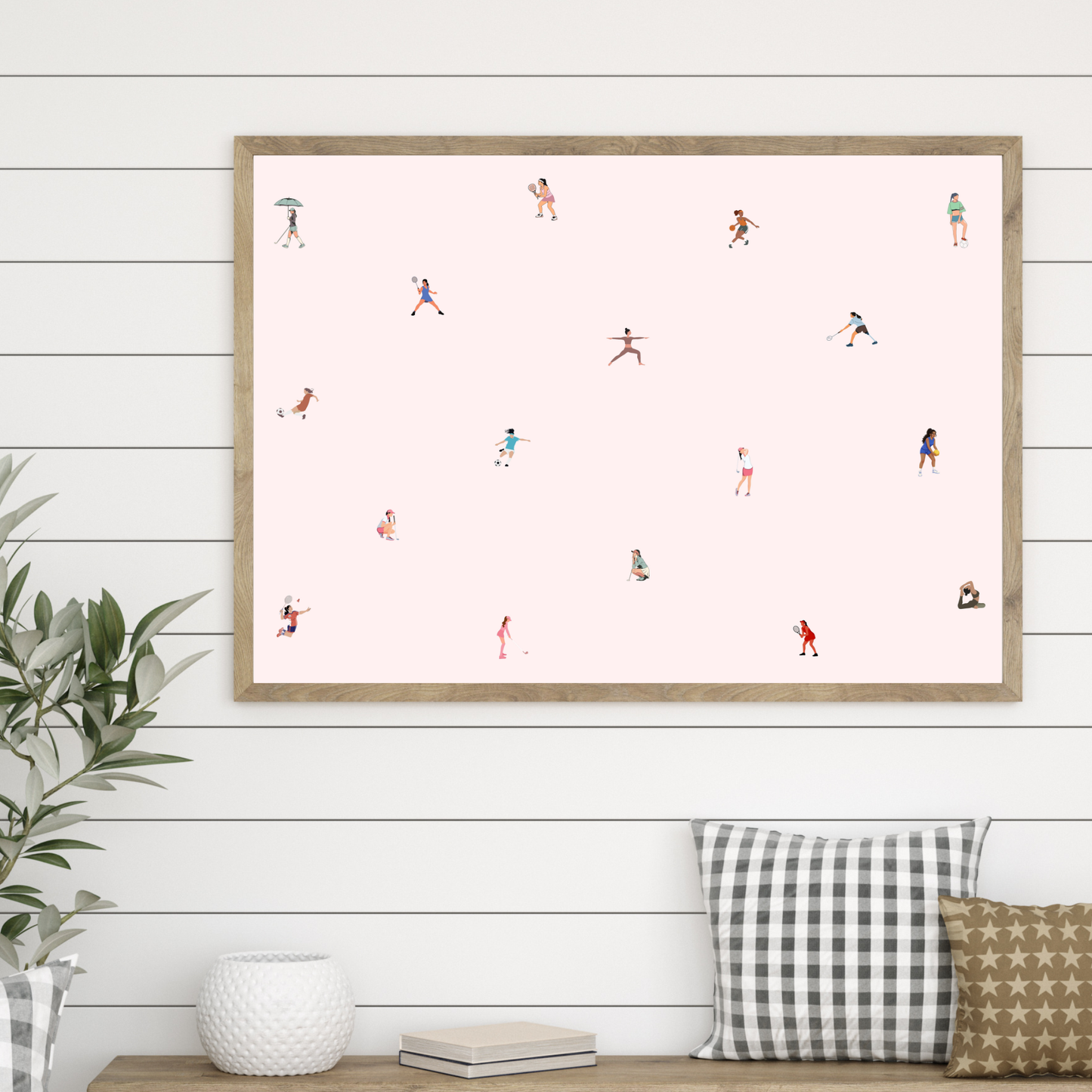 Tiny Female Sports Players Print Art Gift Wall Decor