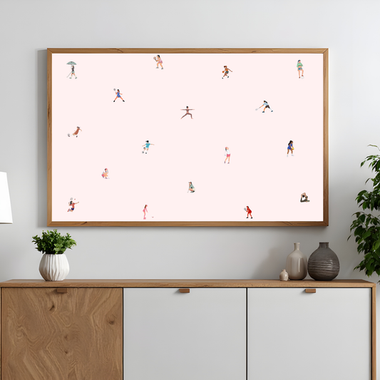 Tiny Female Sports Players Print Art Gift Wall Decor