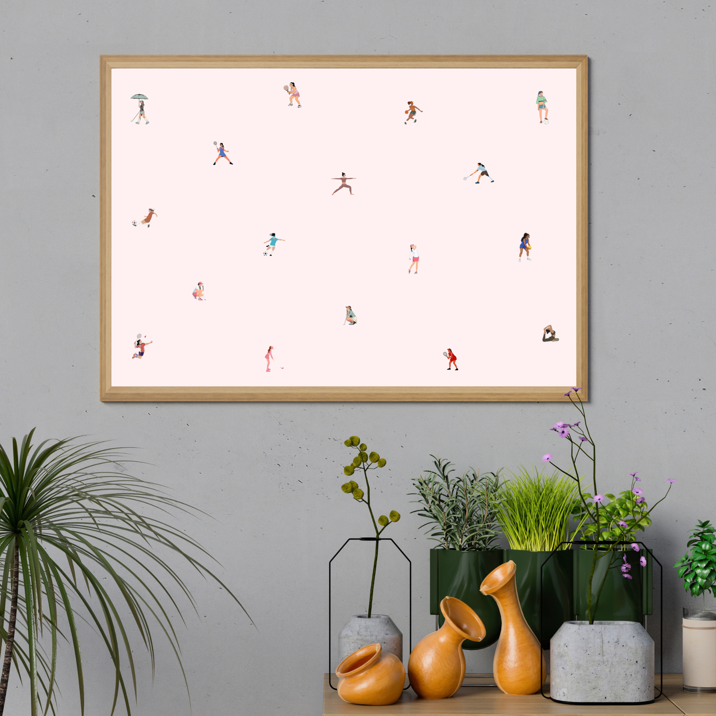 Tiny Female Sports Players Print Art Gift Wall Decor