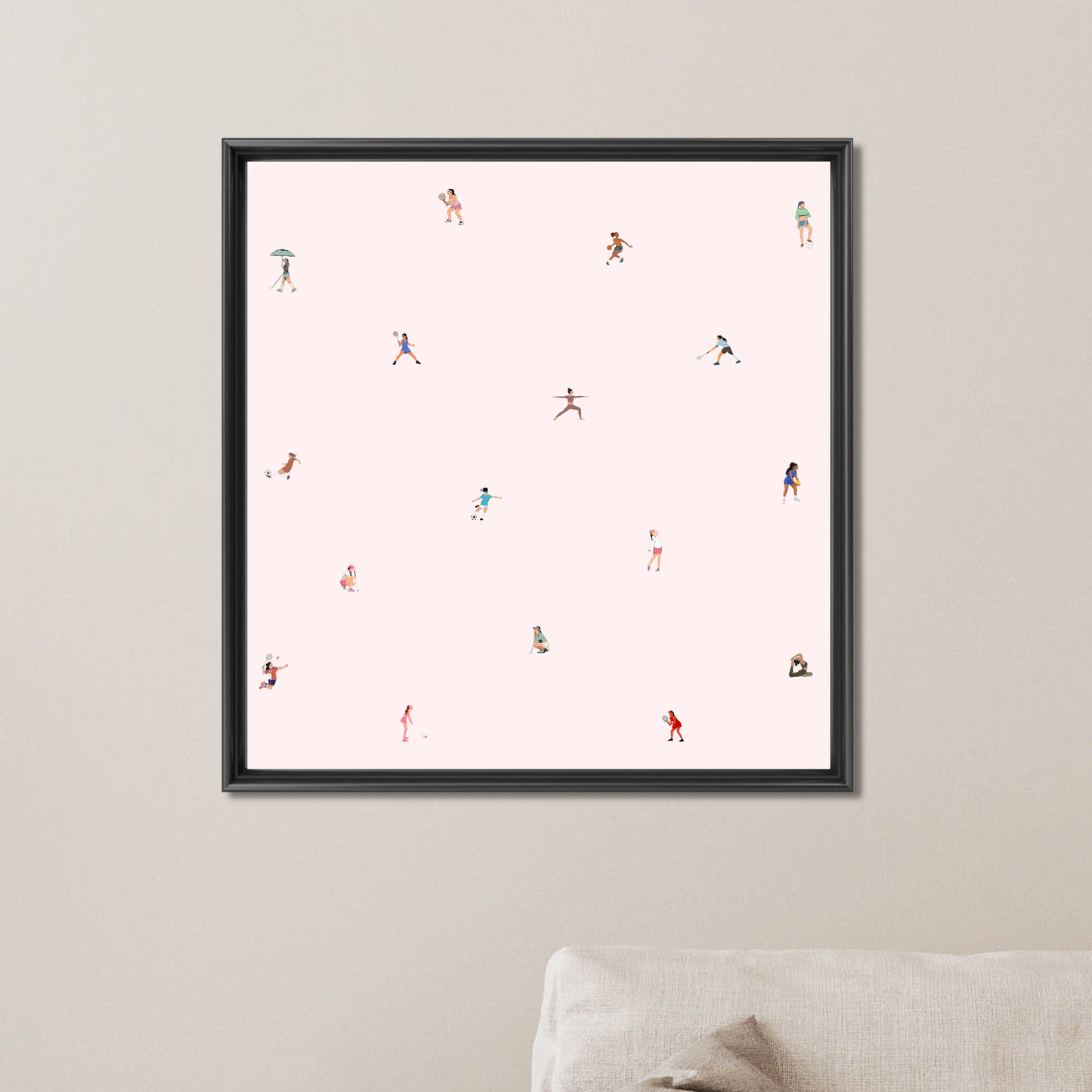 Tiny Female Sports Players Print Art Gift Wall Decor