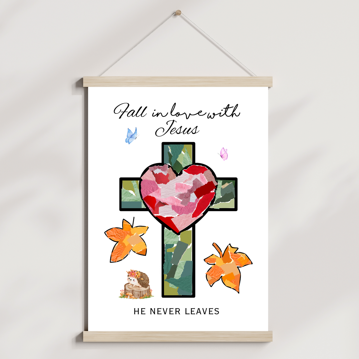 Fall Torn Paper Jesus Cross Craft Printable for Kids