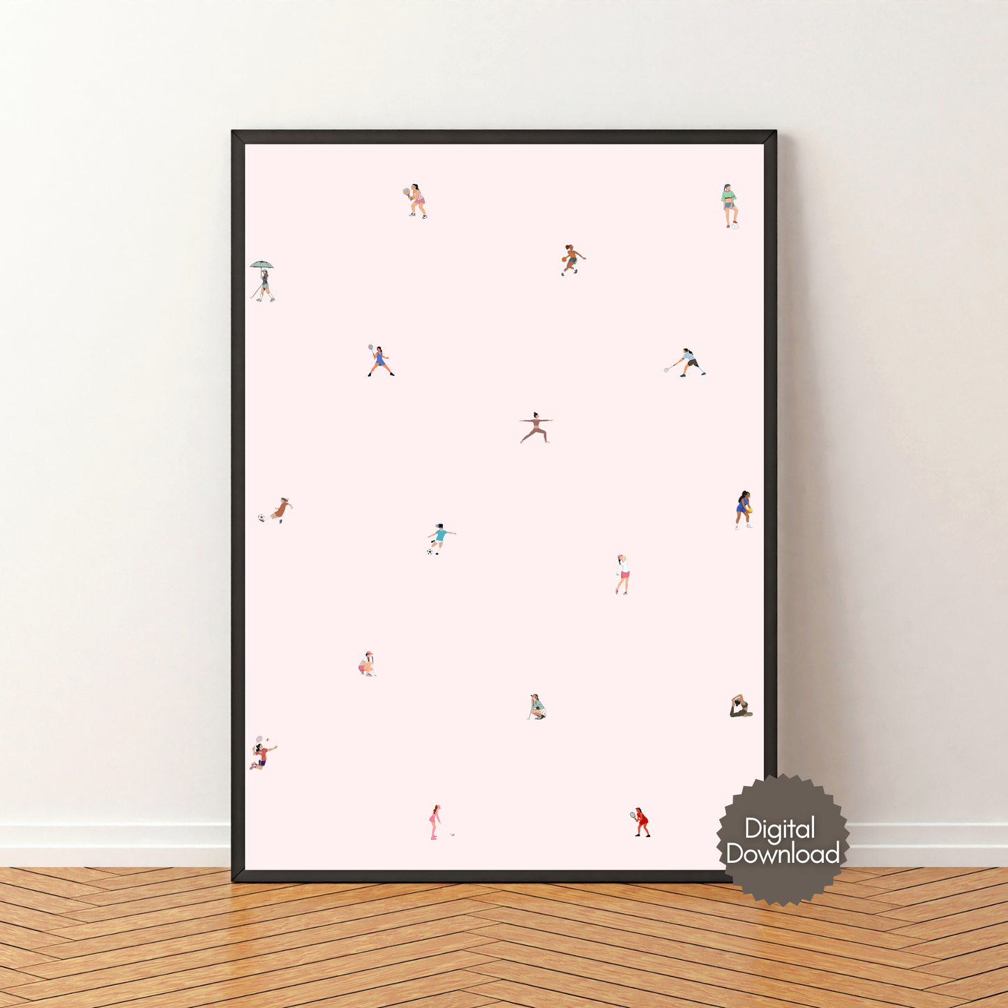 Tiny Female Sports Players Print Art Gift Wall Decor