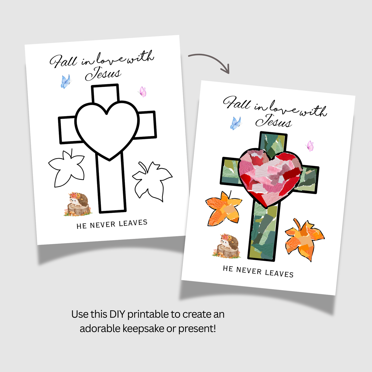 Fall Torn Paper Jesus Cross Craft Printable for Kids