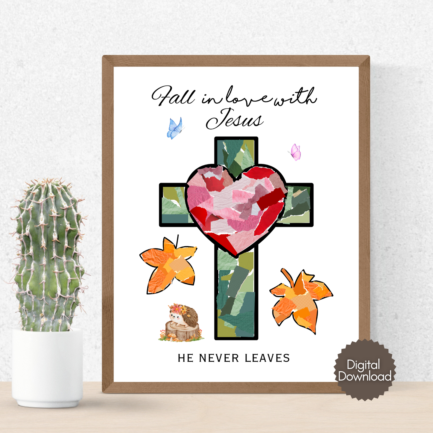 Fall Torn Paper Jesus Cross Craft Printable for Kids