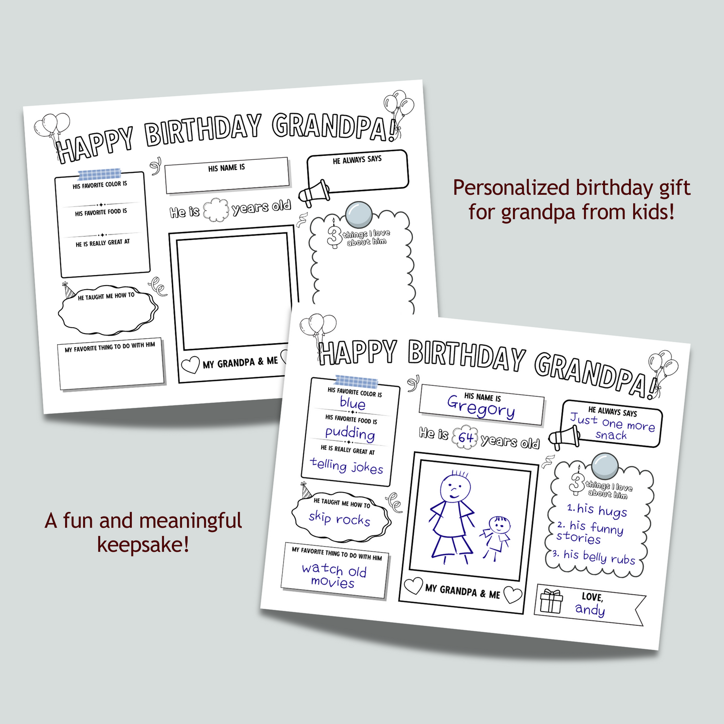 Happy Birthday Grandpa Coloring Page Printable, DIY Gift from Kids All About Grandfather