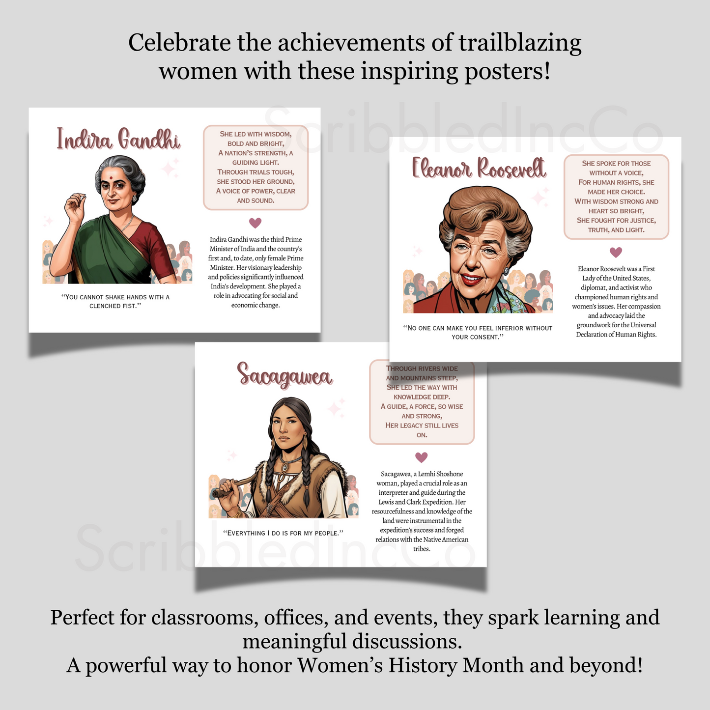 Womens History Poster Set Printable, Inspirational Quote March Art Decor