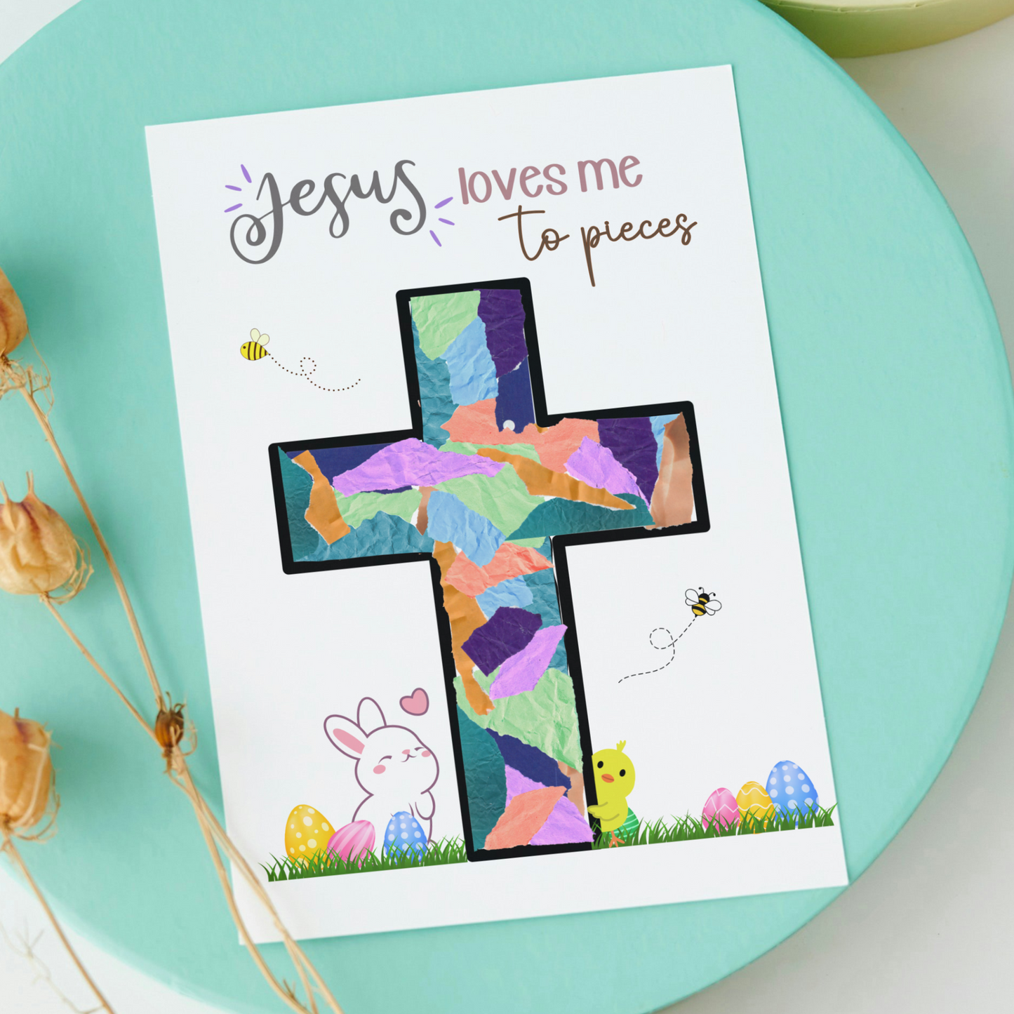 Religious Christian Craft for Kids Printable, Easter Cross Simple DIY Torn Paper Art Sunday School Activity