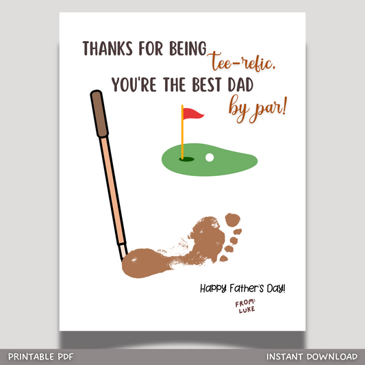 Fathers Day Footprint Craft for Kids Printable, DIY Golf Dad Card Art Gift